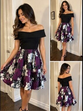 Betsy & Adam Off Shoulder Floral Dress Size 8 Fit & Flare